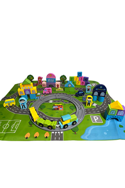 Beilaluna Wooden construction cubes with train track My City