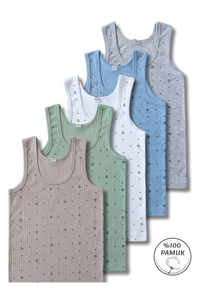 Panfilia 100% Cotton Boys' Ribbed Undershirt Underwear 5-Pack