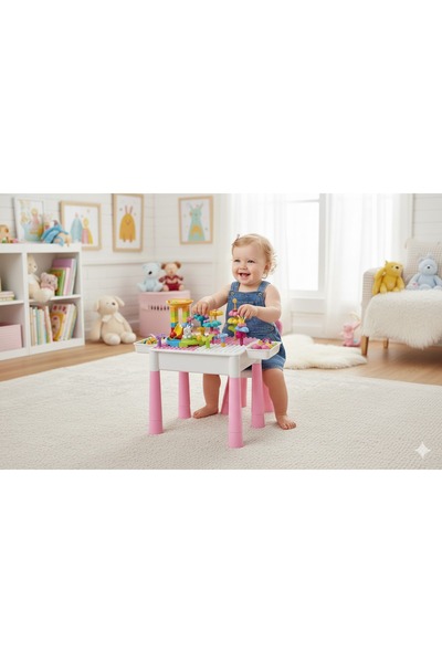 Dahka Educational activity table with building blocks for children, 6-in-1 st...