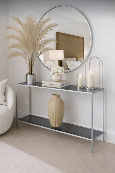 Home Elegance Gri Dresuar Kahve Köşesi Modern Konsol Füme Cam