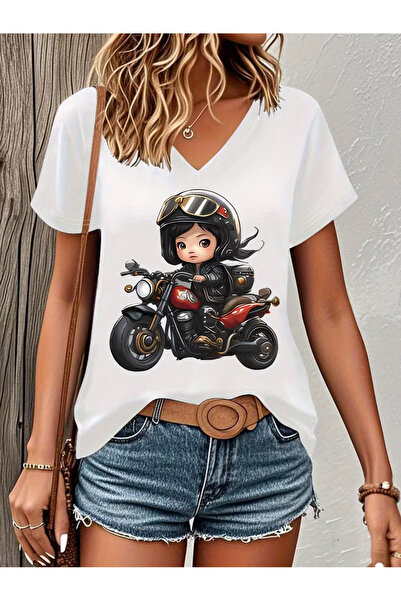 Cevval Tricou de damă cu decolteu în V, cu imprimeu fluid