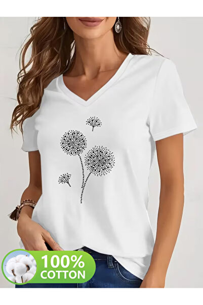 Cevval Women's V-Neck Draped Printed T-Shirt