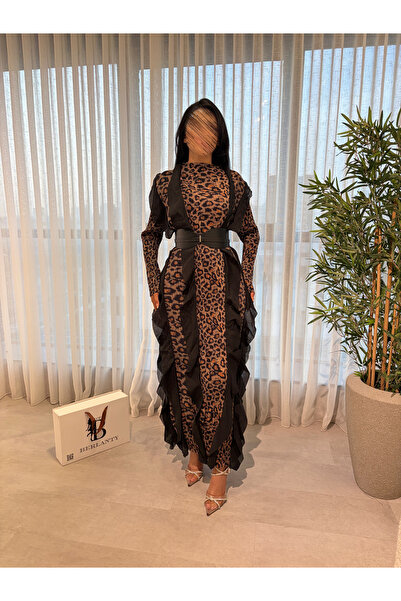 TOP BERLANTY Leopard print dress with modern touches and side pleats