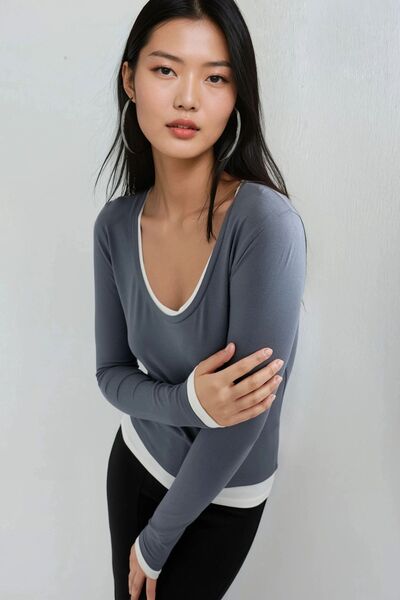 Hiccup بلوزة BUSEM Contrast تفاصيل أسطوانية بأكمام طويلة