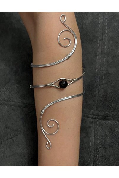 abeljewelry Siyah Gotik Y2k Boncuk Spiral Ayarlanabilir Kol Pazu Bilekliği Ar...