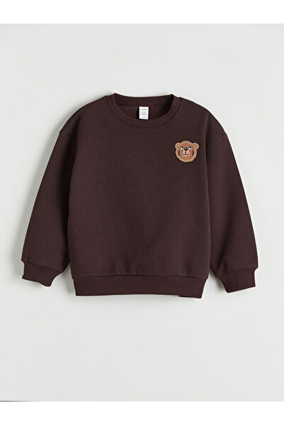 LC Waikiki LCW Kids Plum Bicycle Neck Бродерирана дебела суитшърт за момчета