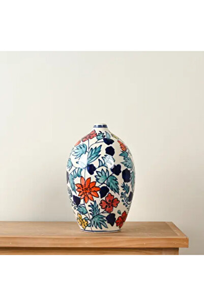 Generic Ceramic Vase with Floral Patterns in Red and Blue