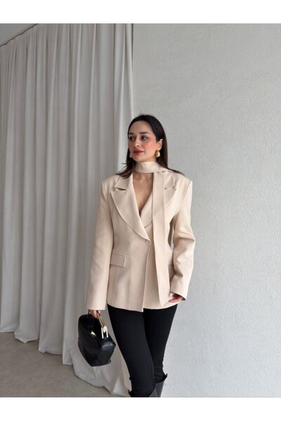 Bak'ap Premium Trend Shawl Detailed Waist-Fitted Design Padded Blazer Jacket