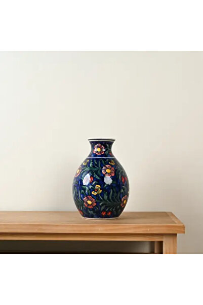 Generic Ceramic Vase with Floral Patterns on Dark Background
