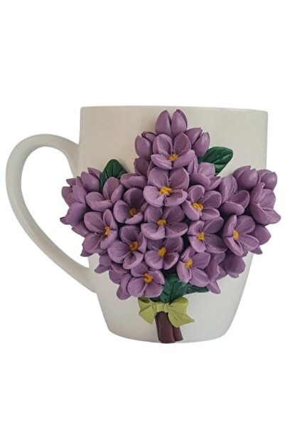 OEM Personalized Mug, Lilac Flowers, Handmade, Polymer Clay Fimo, 300 ml