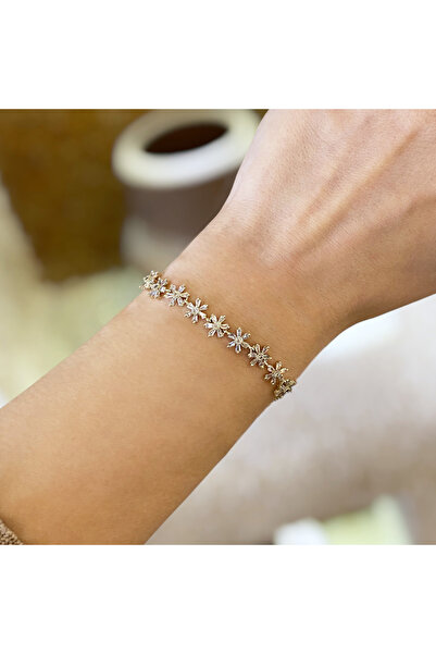 GOX Baguette Stone Tiny Floral Chain Bracelet