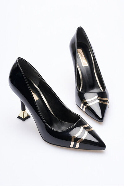 SNİCKER Nadia Thin Toe Gold Detailed Closed Back 7.5 cm Heel Stylish Women's ...