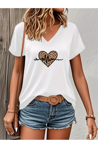 Cevval Tricou de damă cu decolteu în V, cu imprimeu fluid