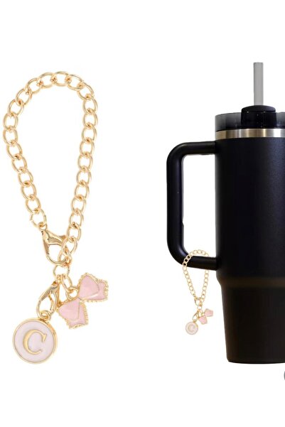 alisa C Harfi Kurdele Termos Uyumlu Pembe Charm Aksesuar Sallantılı Süs