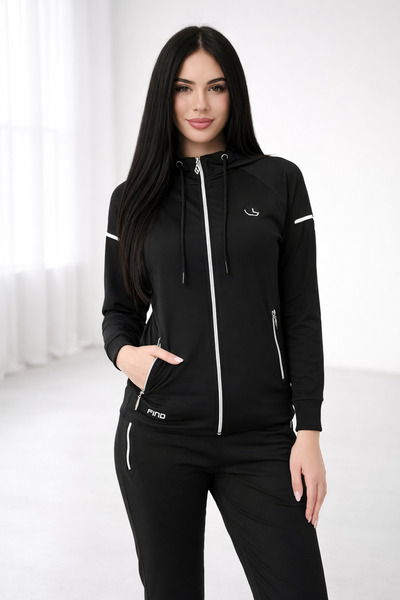 wera Yeni sezon, siyah dalgıç kumaş kapüşonlu kadın eşofman takımı