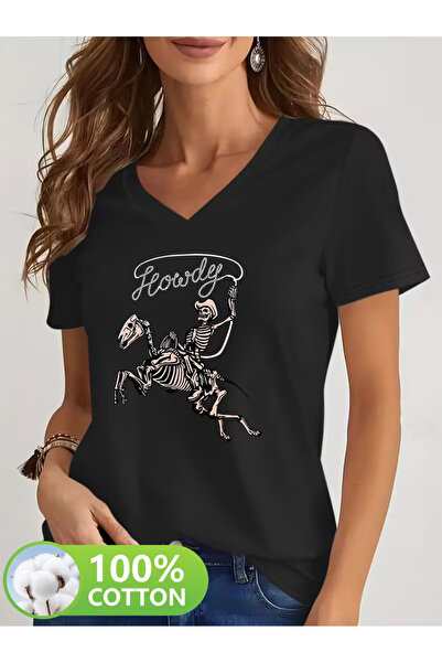 Cevval Tricou de damă cu decolteu în V, cu imprimeu fluid