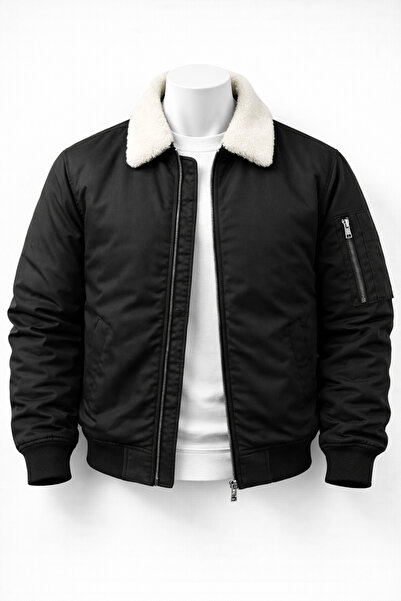 legends butik Unisex Plush Collared Basic Bomber Jacket – Double Pocket Colle...