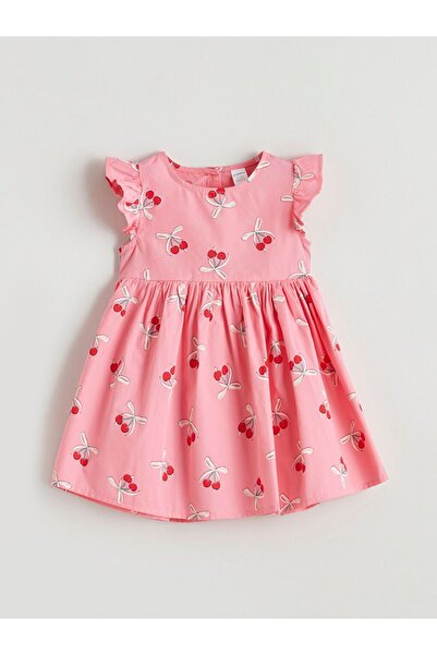 LC Waikiki Strawberry Printed Ruffled Girls' Poplin Dress