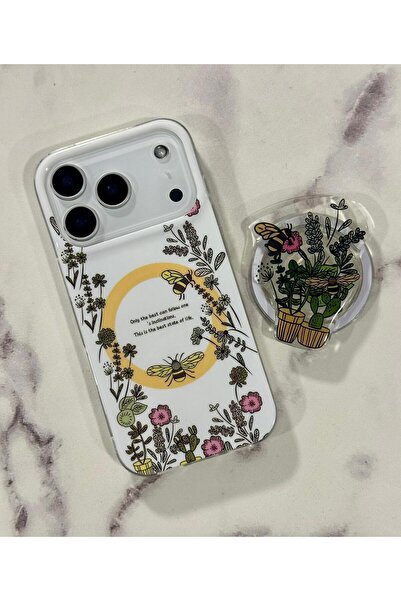 daystar حافظة هاتف مع حامل MagSafe Popsocket مزخرفة بشكل زهرة والنحلة متوافقة...