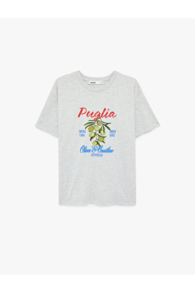 Koton Γυναικείο T-Shirt σε γκρι χρώμα με στάμπα ελιάς 6SAK50032EK