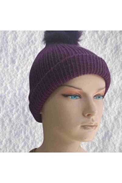 Generic Brand Hand-Knitted Natural Wool and Acrylic Blend Winter Beanie - Plu...