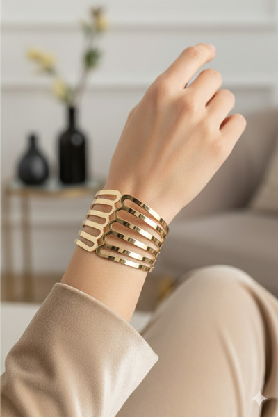 REBORN DESIGN Gold Color Brass Rib Model Bracelet