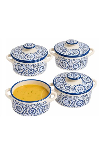 OMG Set of 4 ceramic bowls with handle, for soup, chorizo, blue, ceramic, 13x...