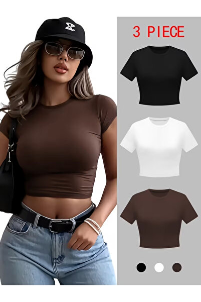 Machetta Tricou crop cu mânecă scurtă, 3 piese, pentru femei