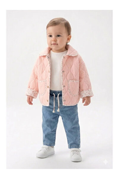 Mini Baray Kız Bebek Mevsimlik 3'lü Kombin - Çift Taraflı Kapitone Montlu Kot...