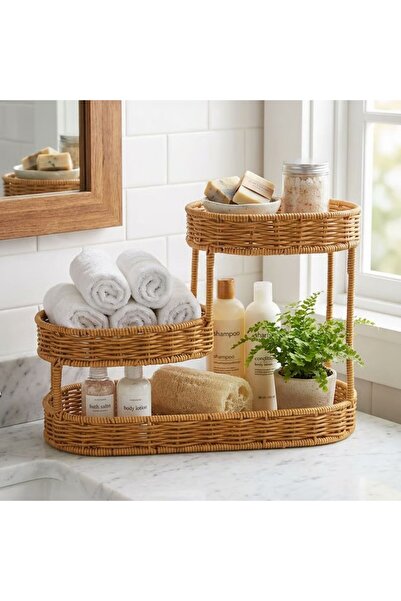 Greathings Coș organizator oval din ratan cu 3 niveluri – Organizator multifu...