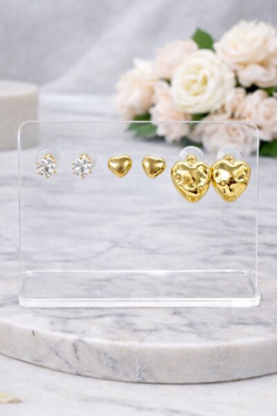 Vipfoni Gold Color 6-Piece Heart Steel Earrings -M1