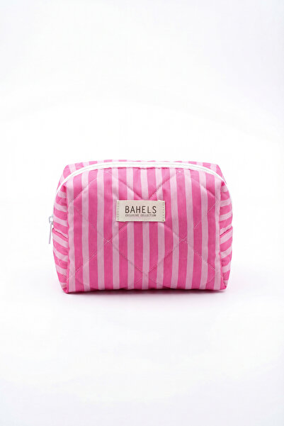 BAHELS Pembe Çizgili Makyaj Çantası