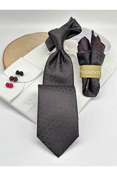 Gutiero Black Patterned Classic Tie with Handkerchief