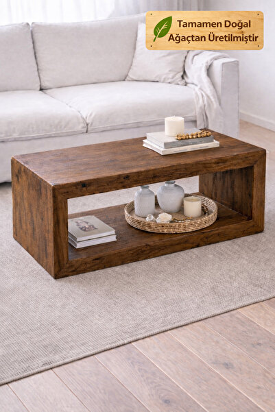 Woodymoda Masif Ahşap Orta Sehpa – Doğal Fırınlı Ağaç - Modern Tarz - 100 cm