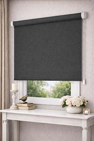 Yznhome Gri Zebra Stor Perde Güneşlik Eteği Düz İthal Kumaş