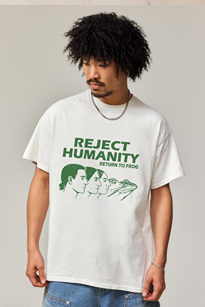 Tee&more. تي شيرت فاخر مطبوع عليه Reject Humanity Return to Frog للجنسين مقاس...