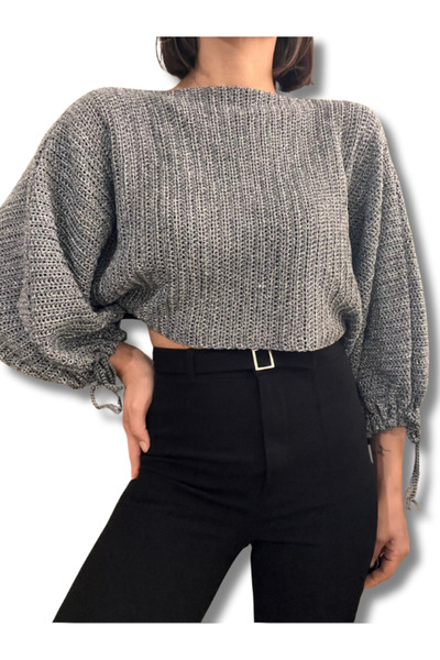 Manella Collective El Örgüsü Simli Merserize Koton Kazak – Oversize Kadın Triko
