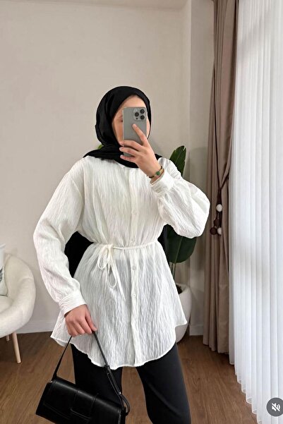 HİFADEN Women's Sequin Embroidered Stripe Patterned Hijab Shirt