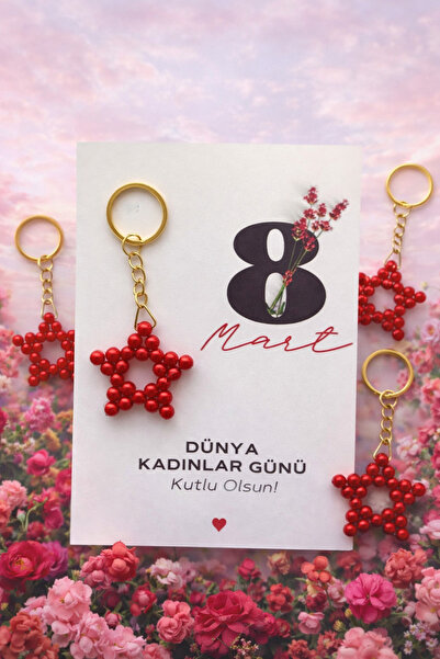 cacagift design 8 مارس يوم المرأة العالمي سلسلة مفاتيح من اللؤلؤ 10 قطع