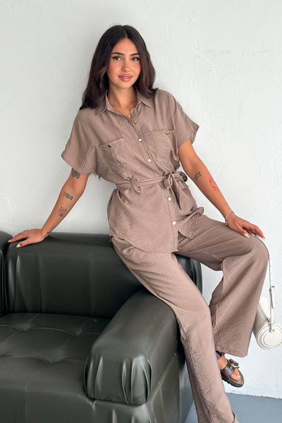 Noa&Noa Belt Detailed Short Sleeve Shirt Set – Pure