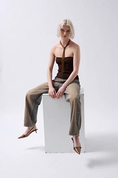 Rabona Fashion Ribbed Strapless Knitwear Blouse Crop