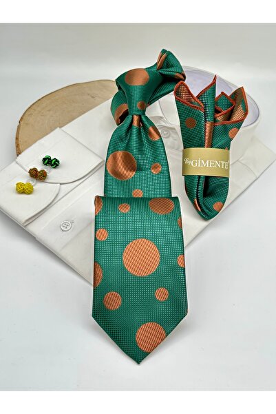 Gutiero Green Polka Dot Classic Tie with Handkerchief