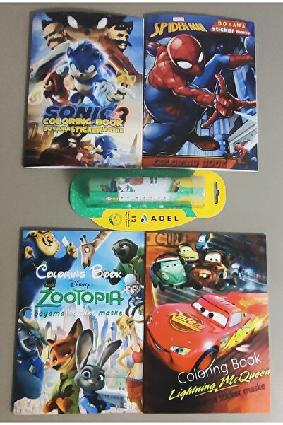 ada çanta kırtasiye 4 adet stickerli boyama kitabı ve 12 li adel tüp kuruboya...