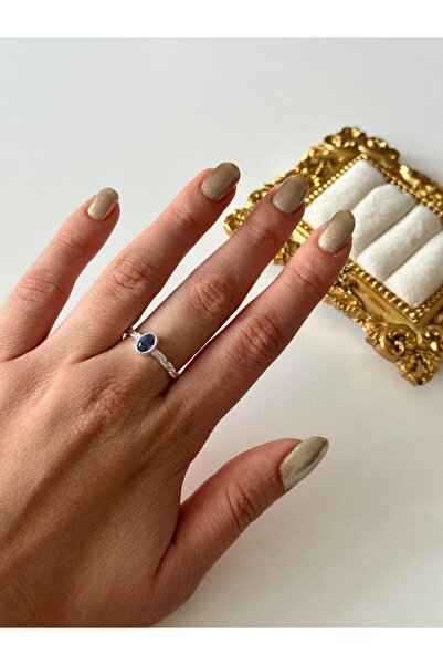 Charmist Steel Oval Blue Stone Ring Adjustable