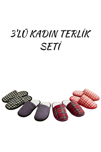 Kadın 3’lü Kışlık Ev Terliği Seti - Kaymaz Taban, Sıcak ve Konforlu, Çeyiz Terliği, Erkek Ev Terliği