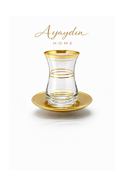 Paşabahçe Aida Yaldızlı 12 Parça Çay Seti (6 Bardak + 6 Tabak) - Ayaydın Home