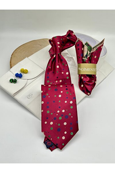 Gutiero Classic Tie with Burgundy Polka Dot Handkerchief