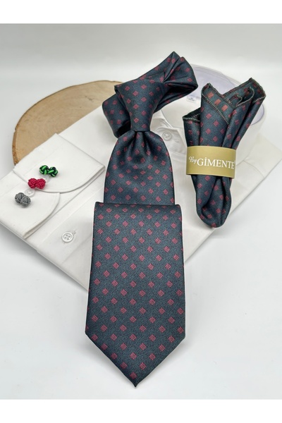 Gutiero Dark Green Patterned Classic Tie with Handkerchief