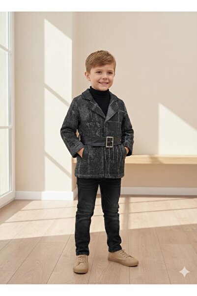 PARK BEBE Boy's Jacket Sweater Pants Set 3-Piece Black Plaid Set