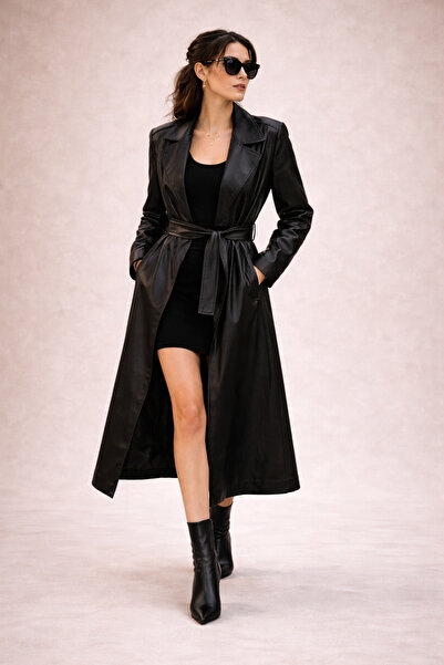 kikiriktekstil 10983 Trenci de damă din piele artificială cu detalii tip curea